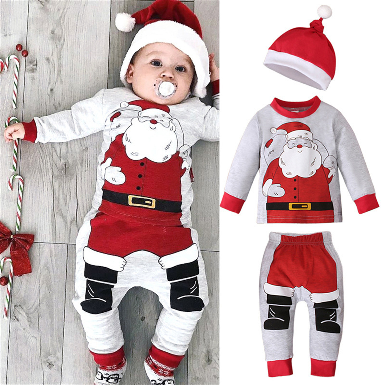 3pcs Kleinkind Infant Baby Boy Girl Kleidung Tops Hat Neu Pants Outfits V3Q7 